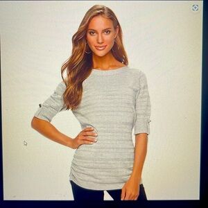 Apt. 9 Gray  Side-Ruched Boat Neckline Elbow Sleeve Knit Top   Size  1X